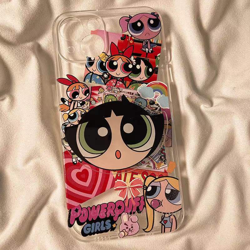 Ốp Điện Thoại Họa Tiết Hoạt Hình Powerpuff Girl Dễ Thương Kèm Giá Đỡ Cho i-Phone 13 12 11 Pro Max X Xs 7 8 Plus