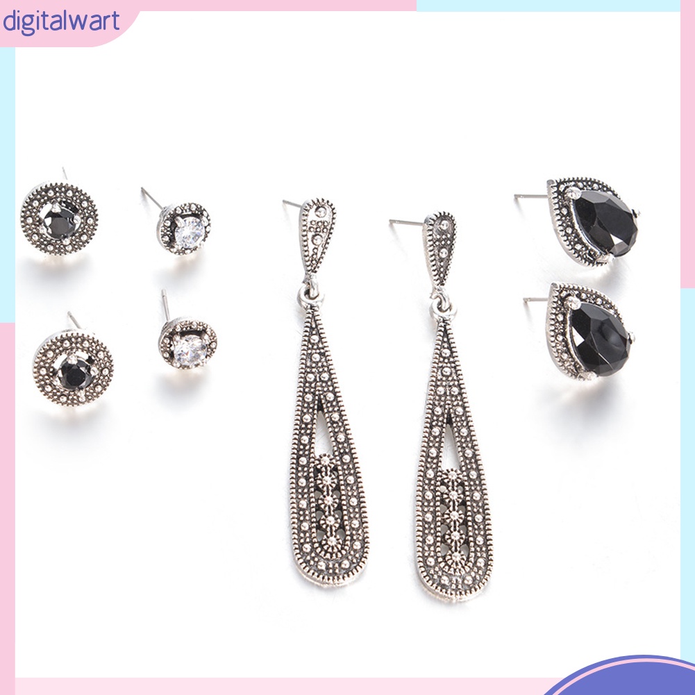 Set 4 đôi bông tai đính đá kiểu dáng cổ điển cho nữ