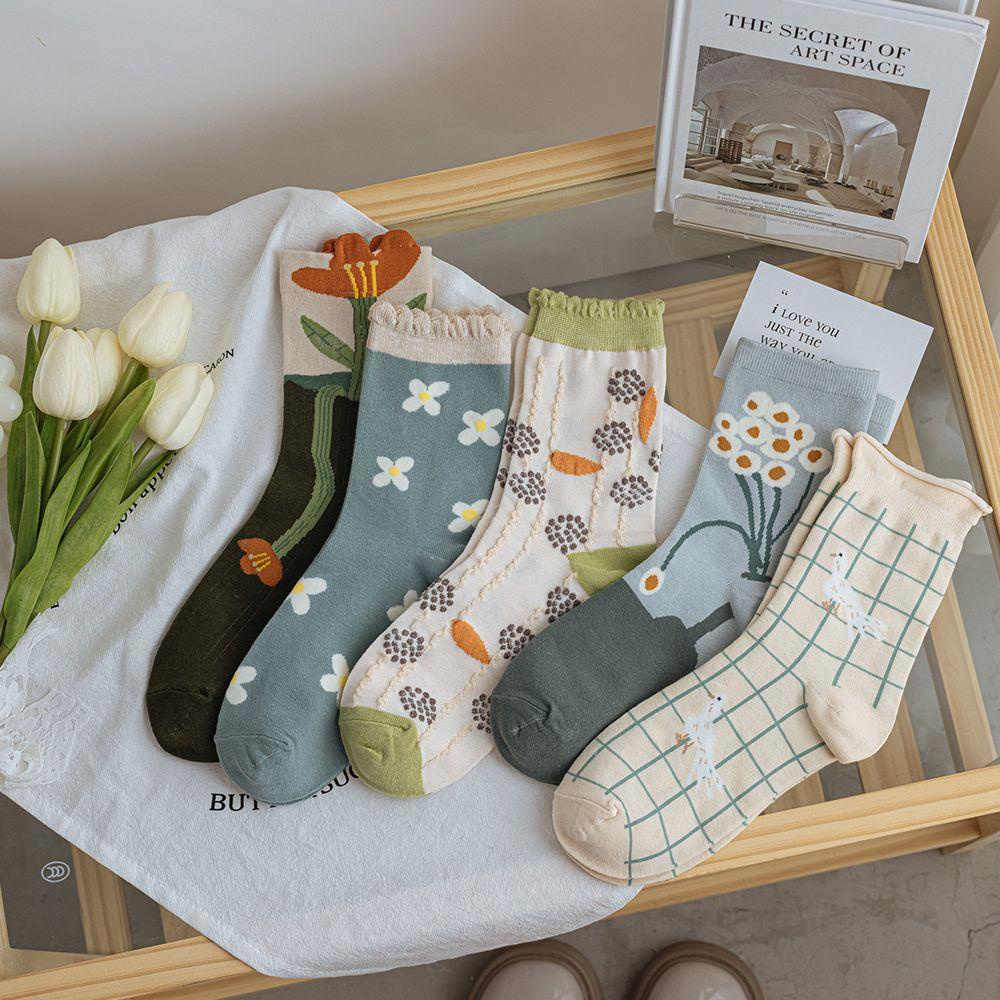 Vớ Nữ Họa Tiết Caro / Hoa Phong Cách Hàn Quốc Dễ Thương