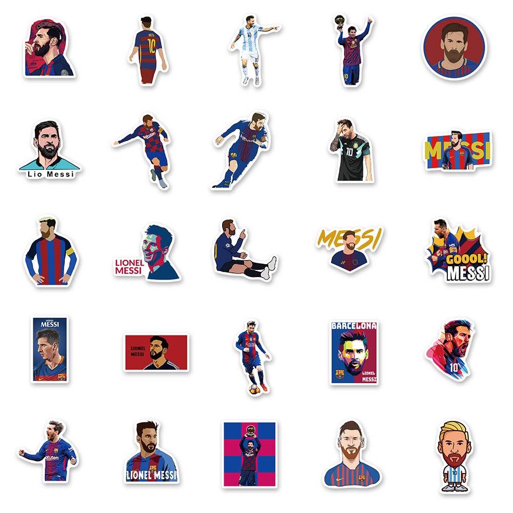 Set 50 hình dán trang trí chống thấm nước hình cầu thủ bóng đá Messi độc đáo