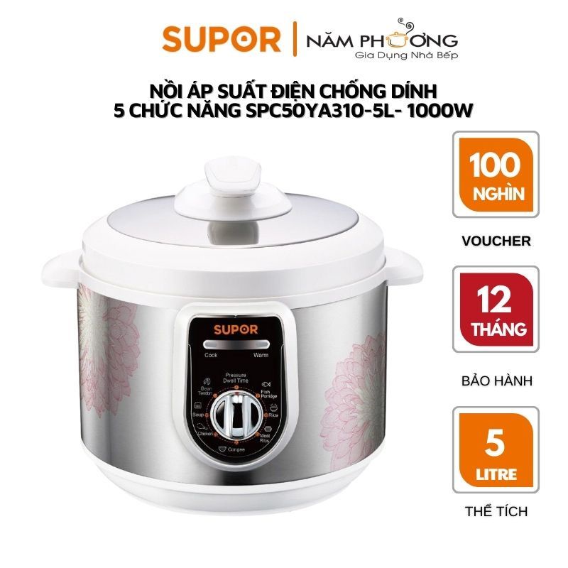 Nồi áp suất điện đa năng Supor chính hãng CYYB50YA310VN 5 lít bảo hành 12 tháng một đổi một  7 ngày