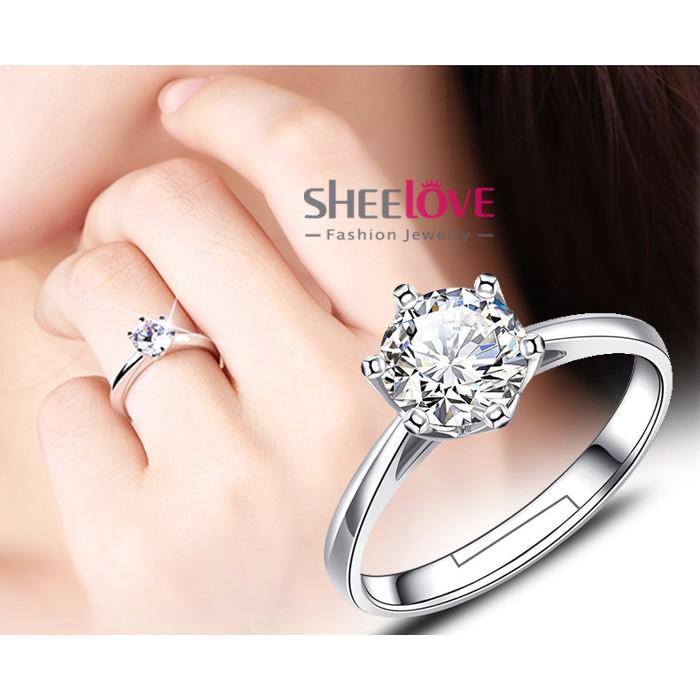 Nhẫn nữ đính hạt sáng 6 chấu cổ điển sang trọng quý phái có thể điều chỉnh kích thước