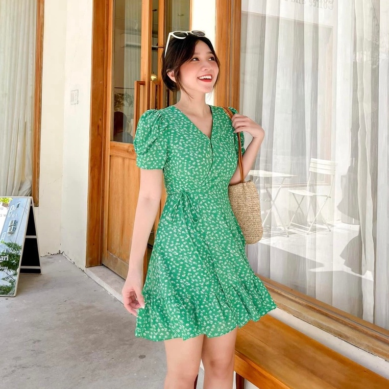 Đầm SIRA - Đầm cổ tim đắp chéo tùng xòe
