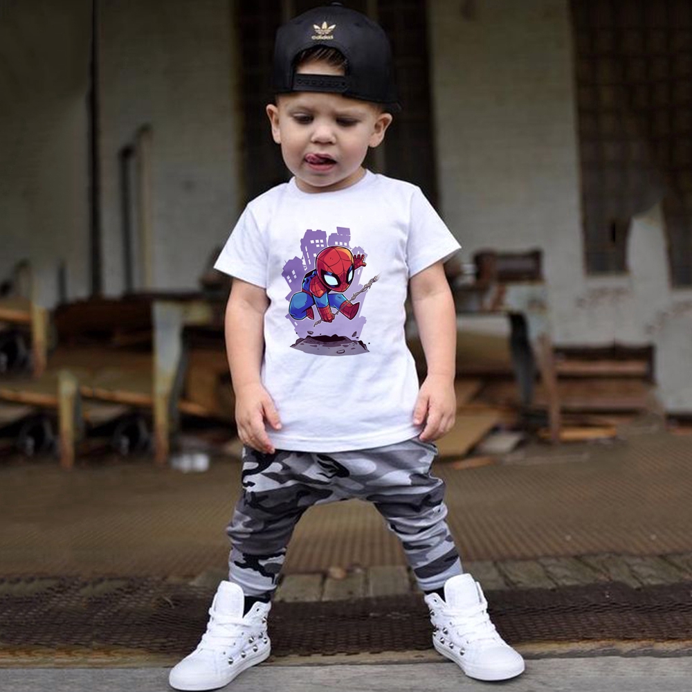 Áo Thun Cổ Tròn In Hình Người Nhện Dễ Thương Thời Trang Mùa Hè Cho Bé Trai