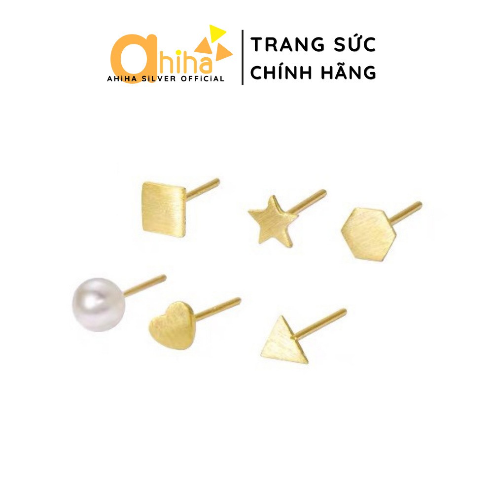 Khuyên tai bạc AHiHA Basic đơn giản phong cách Ulzzang dễ thương - HT26