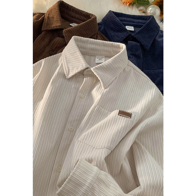 Áo Khoác Sơ Mi Nhung Kẻ Tay Dài Dáng Rộng Phong Cách Thời Trang Retro Mỹ Cho Nam Giới Có Size S-3XL