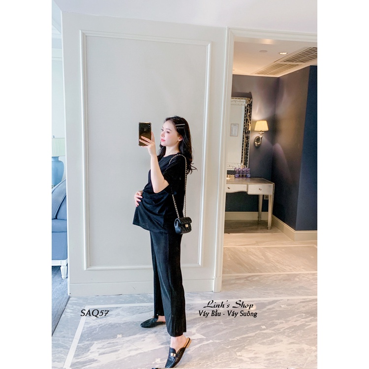 Bộ Áo Quần Mặc Bầu Xinh Có Chun Chỉnh SAQ57