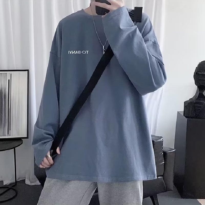 Áo Thun Tay Dài Cổ Tròn Dáng Rộng In Chữ Cỡ Lớn M-5XL Phong Cách Hip Hop Đường Phố Hàn Quốc Thời Trang Cho Nam