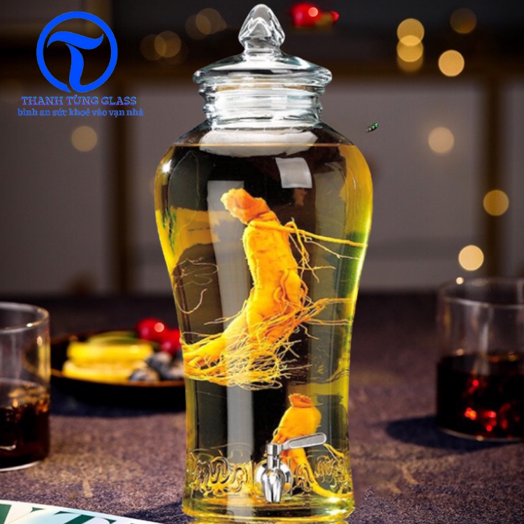 Bình thủy tinh 6 lít sâm chân mây có van & không van