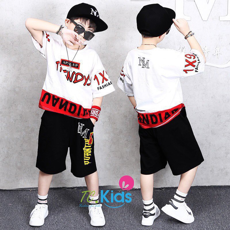 Bộ bé trai phong cách hip hop thun cotton xinh mát 3 màu như hình