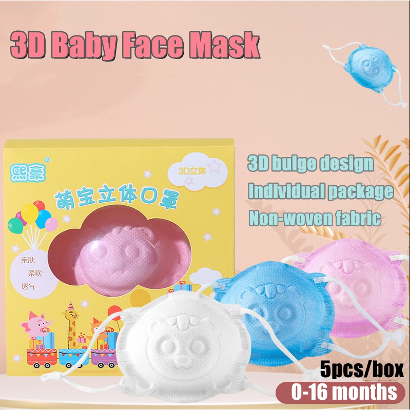 Khẩu trang họa tiết gấu hoạt hình 3D cho trẻ sơ sinh 0-16 tháng tuổi