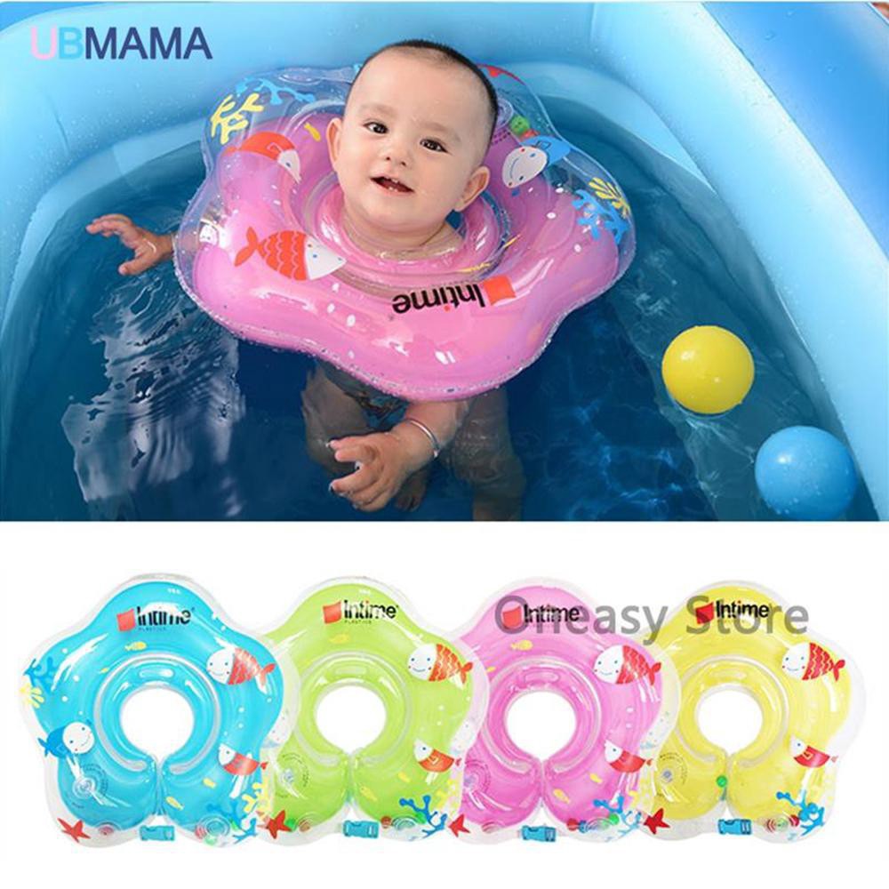 Phao bơi đeo cổ cho trẻ 6-18 tháng tập bơi trong bể bơi hàng có móc khóa an toàn.