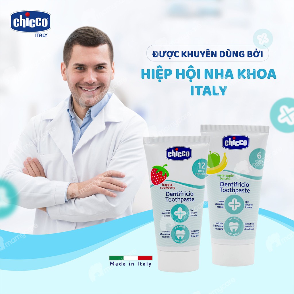 Kem đánh răng Chicco hương dâu, chuối, táo an toàn cho bé từ 6 tháng tuổi 50ml - MAMYCARE