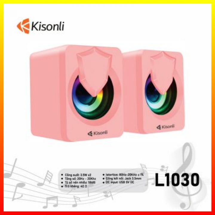 Loa Máy Vi Tính Để Bàn Mini Màu Hồng Dễ Thương LED RGB Chính Hãng 2.0 KISONLI L1030 Loa Laptop Nghe Nhạc Gaming Có Dây