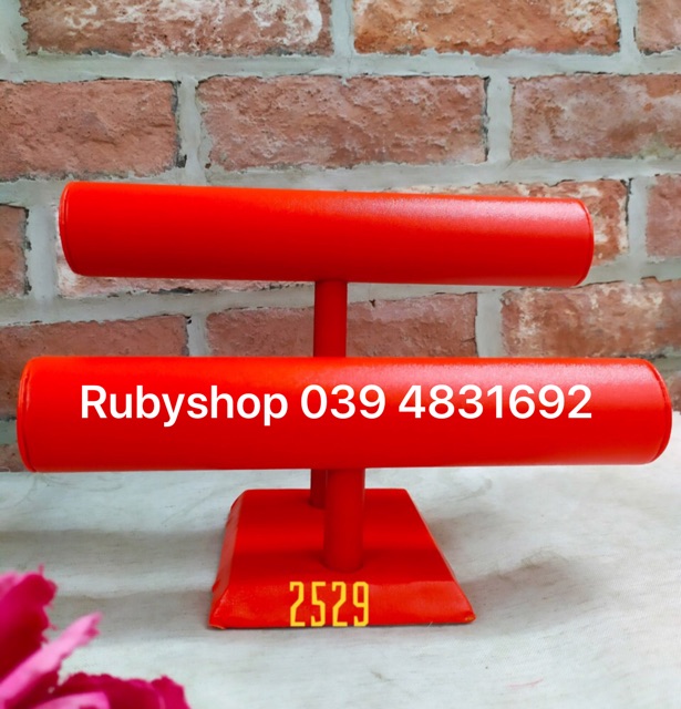 Kệ chữ T 2 tầng chất liệu da trưng bày vòng đá phong thuỷ