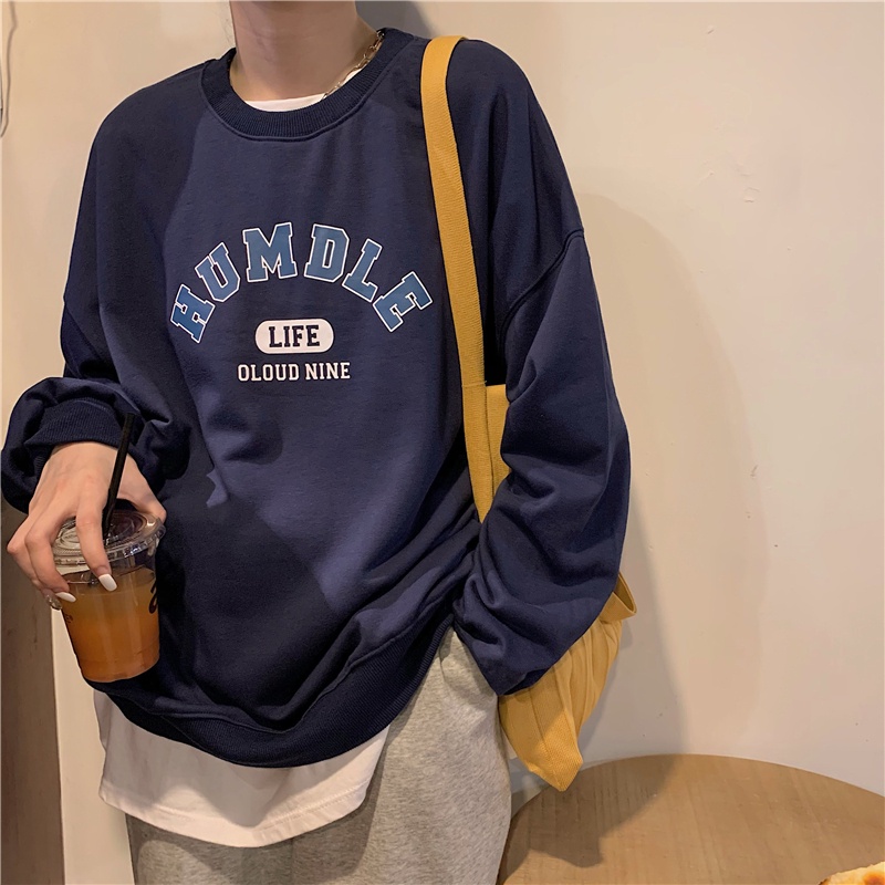 Áo sweater nữ tay dài in chữ phong cách Hàn Quốc