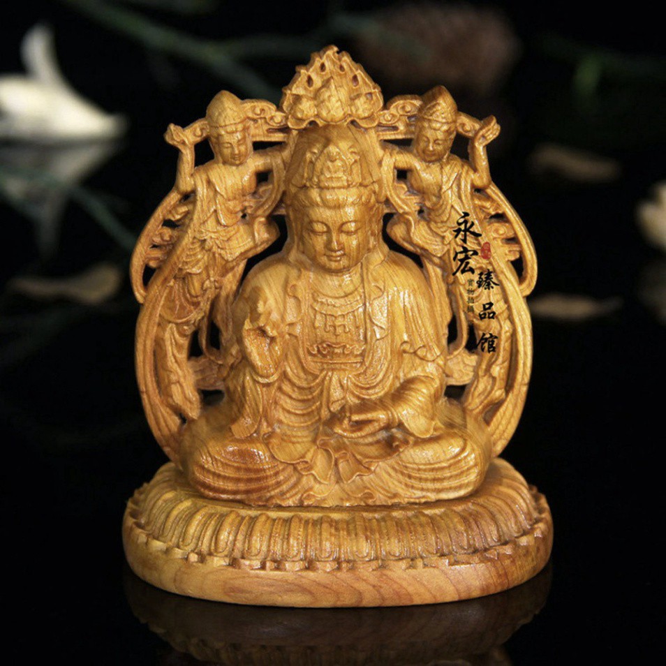 [Hàng Mới] Tượng Phật Bà Quan Âm tự tại bằng gỗ Hoàng Dương - TẶNG 1 VÒNG ĐEO TAY ((-HÀNG BÁN GIÁ XƯỞNG ĐẸP ))