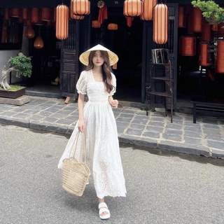 Đầm midi ren trắng form dài (kèm hình thật)