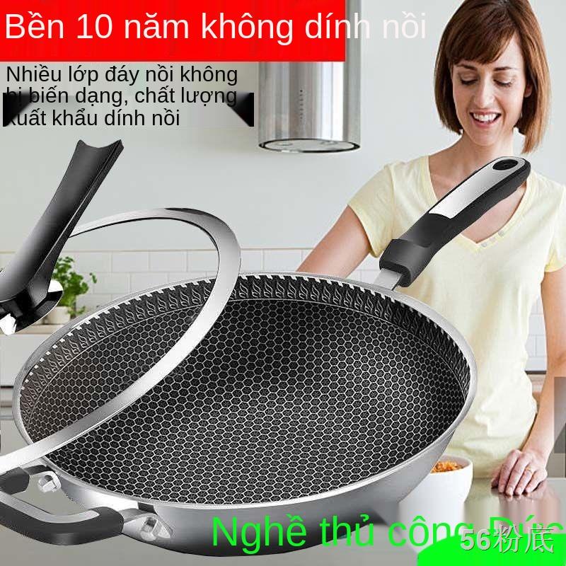 AChảo chống dính wok wok của Đức Chảo inox 304 không tráng phủ và ít bếp từ bếp gas chảo