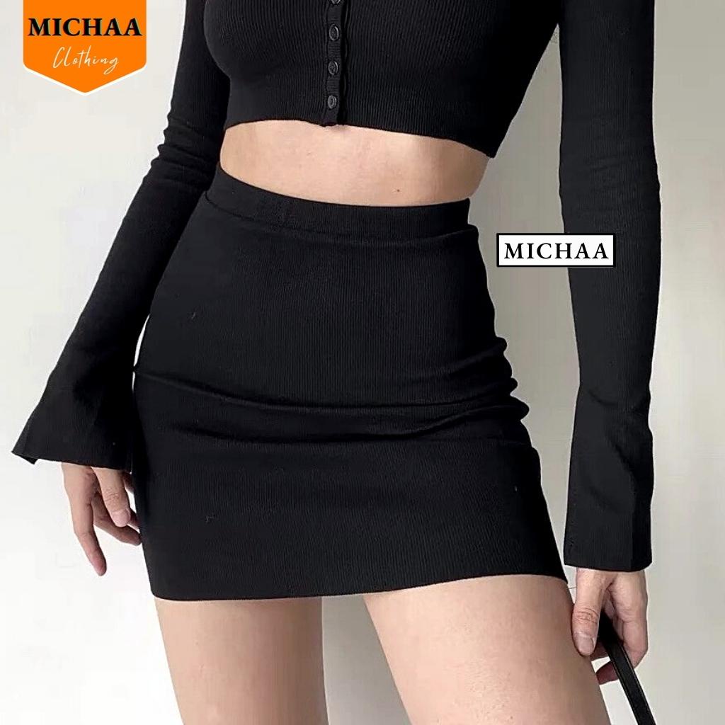 Chân Váy Ngắn CHỮ A Ôm Body Thun Gân, Chân Váy Có Lót Trong Lưng Cạp Cao Tôn Dáng - MICHAA