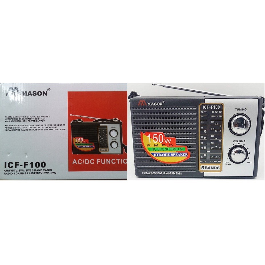 RADIO MASON ICF-F100 5 BAND, KÈM 2 VIÊN PIN