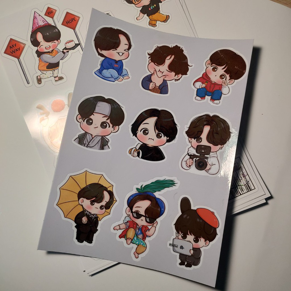 Set 9 Sticker Chibi Thành Viên BTS Cao Cấp - Đầy Đủ Các Thành Viên - Sắc nét - Bền màu - Chống nước - Keo dính tốt