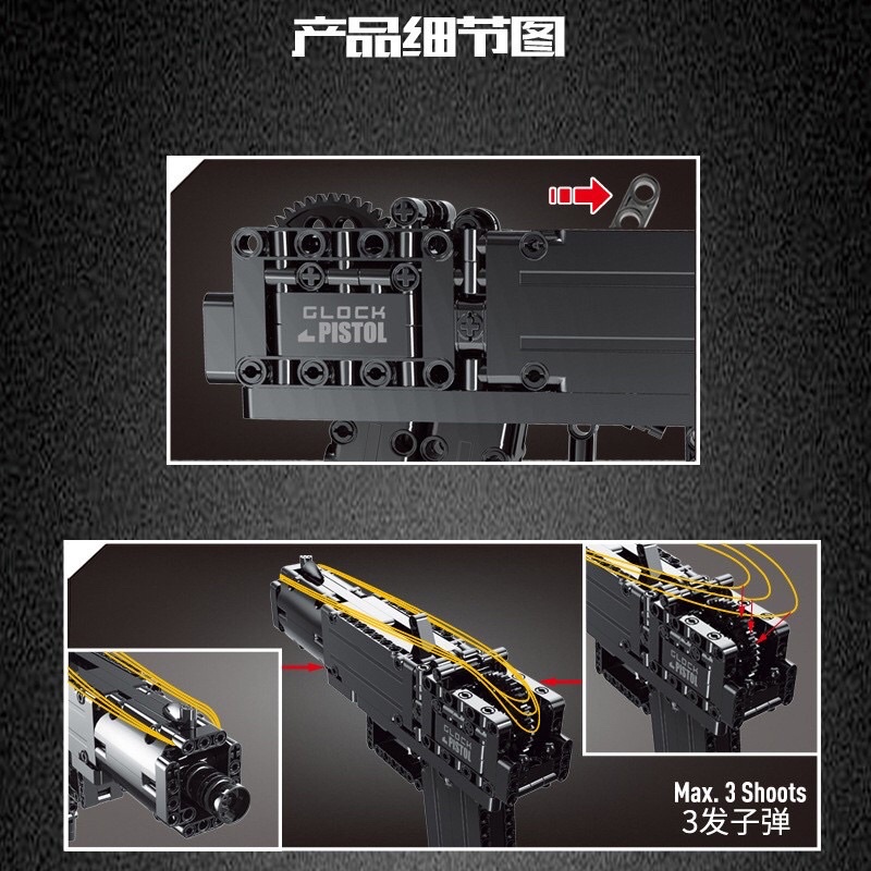 Lắp ráp mô hình lục technic Mould King 14008 Xếp hình mô hình súng lục Glock Pistol 288 mảnh