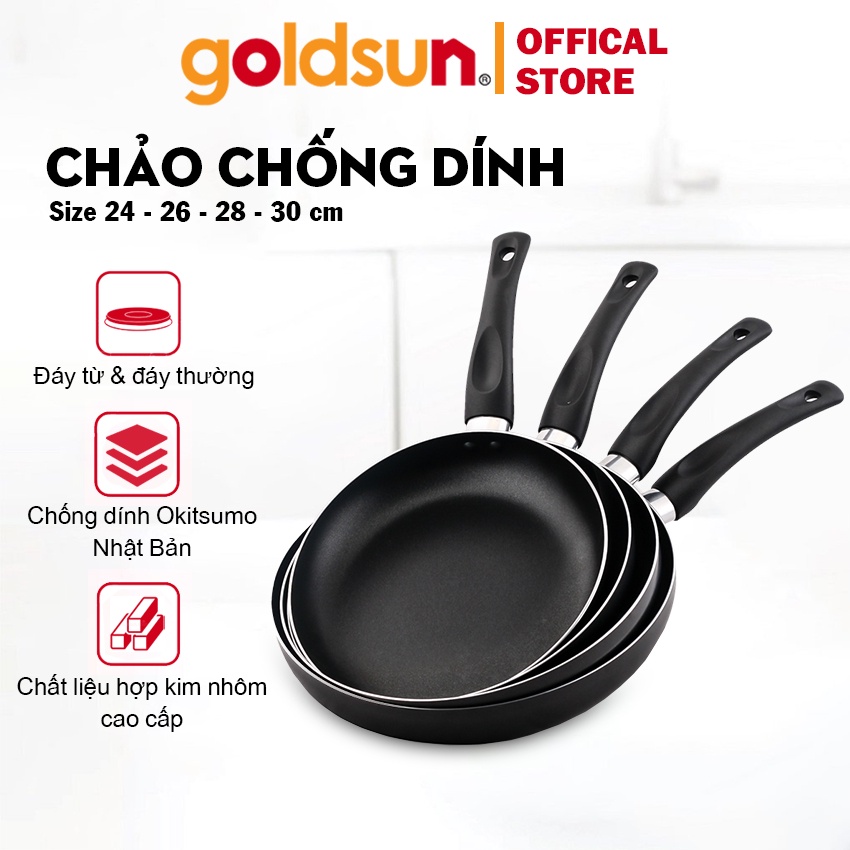 Chảo chống dính Goldsun GSC đáy từ và đáy thường, nhiều size lựa chọn