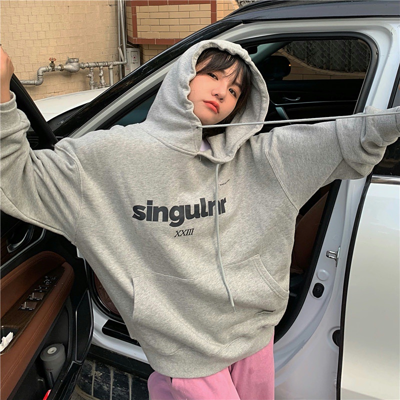 Áo hoodie dáng rộng họa tiết chữ thời trang Hàn Quốc