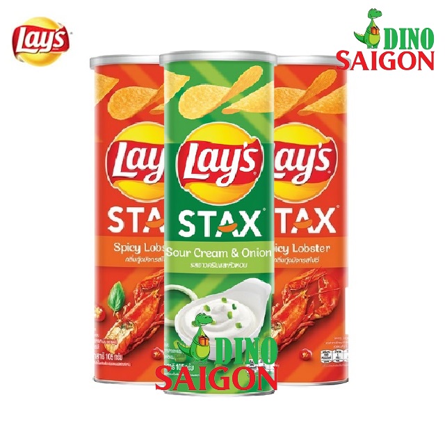 Combo 3 Hộp Bánh Snack Khoai Tây Lay's Stax Thái Lan 105g gồm 2 Vị Tôm Hùm Nướng Và 1 Vị Kem Chua Hành