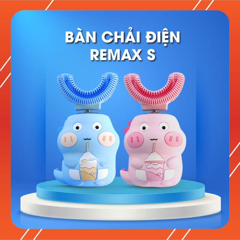 Bàn chải điện đánh răng cho bé Remax S, bàn chải tự động đầu chải chữ U silicon siêu mềm, phù hợp cho trẻ từ 2-9 tuổi