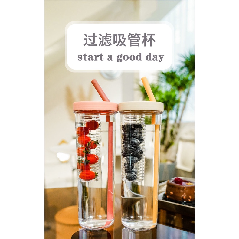 Bình Detox 2 Ngăn Có Ống Hút 700ml