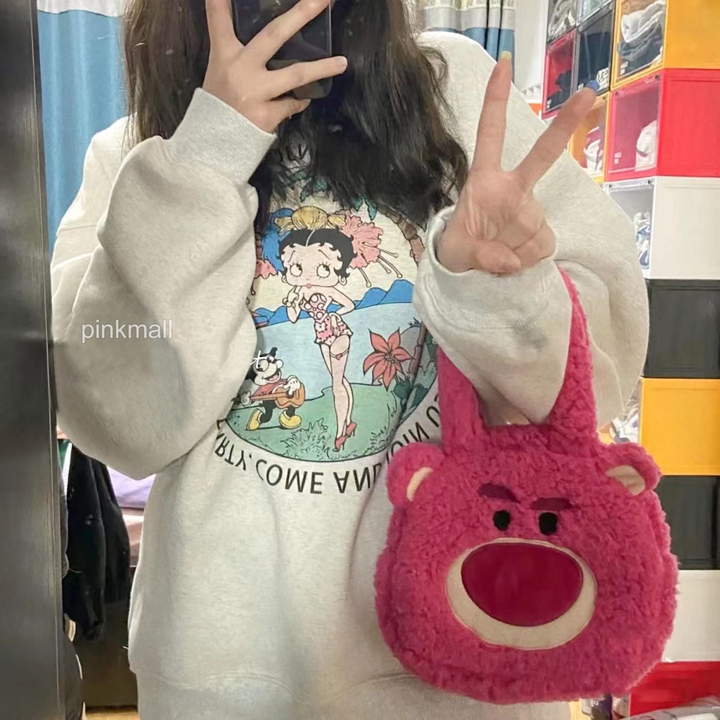 Túi tote nhân vật hoạt hình dễ thương, mới lạ, túi tote nhung, trâm cài hoạt hình ngẫu nhiên miễn phí, thời trang đa dạng cho bạn gái lựa chọn