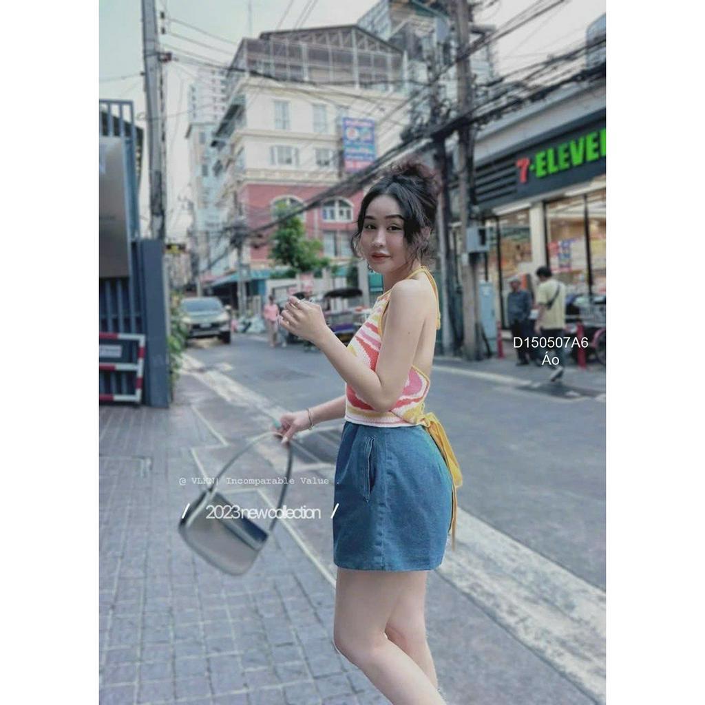 Áo len kiểu 2 dây cổ yếm họa tiết rằng ri dây cột hàng nhập!