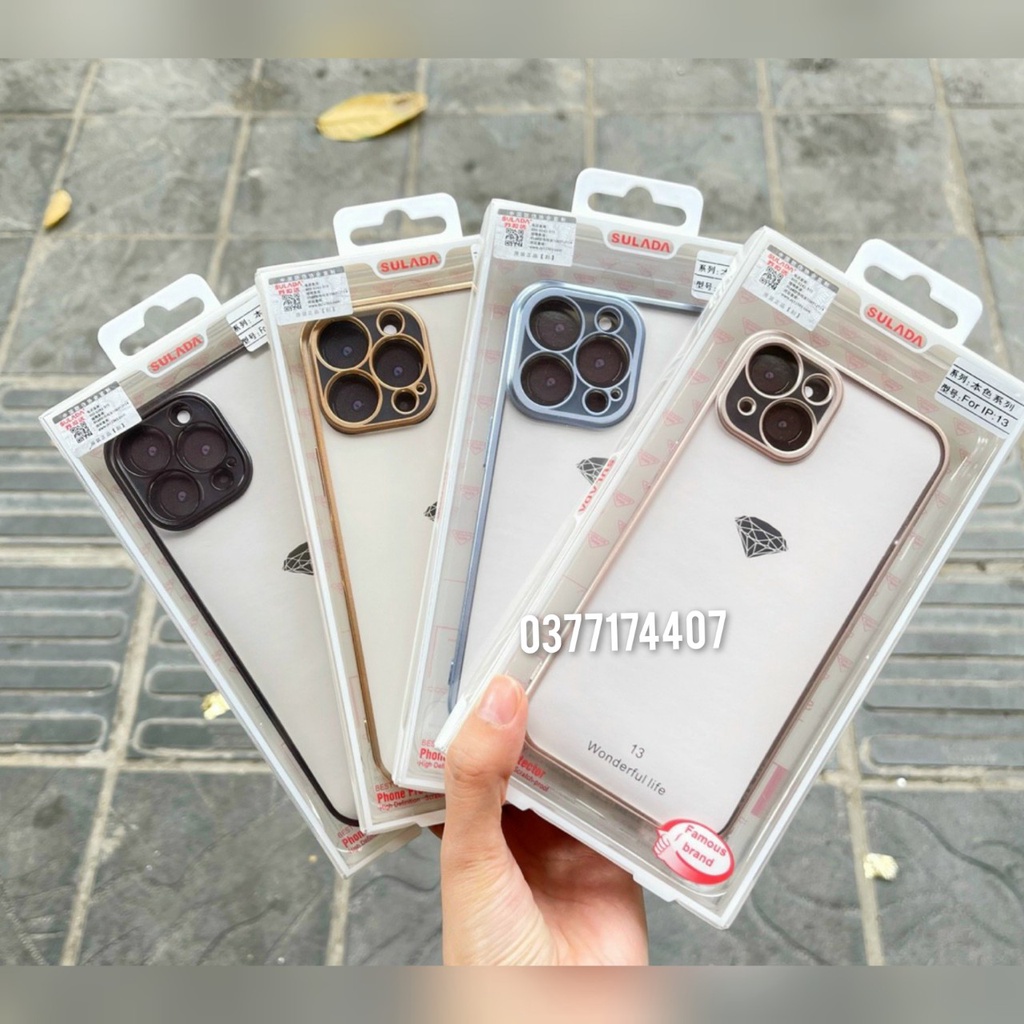 Ốp lưng Sulada nhám dẻo viền xi màu iPhone 13 Mini, 13, 13 Pro, 13 Pro Max chống Vân tay bảo vệ camera xanh Serria