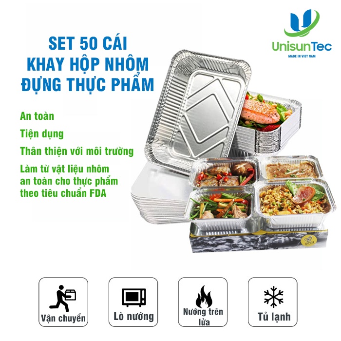 Combo 50 cái khay nhôm đựng thực phẩm kèm nắp ĐỦ KÍCH THƯỚC