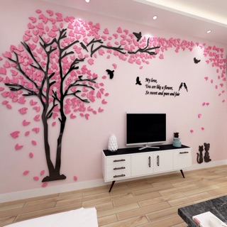 Tranh dán tường Mica 3D - Cây tình nhân - đủ 4 màu xanh, hồng, vàng, tím