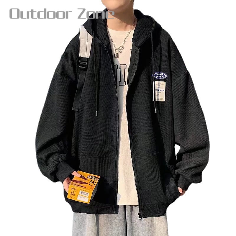 Áo Khoác hoodie Dáng Rộng Phối Khóa Kéo Phong Cách Hiphop Đường Phố Cho Nam