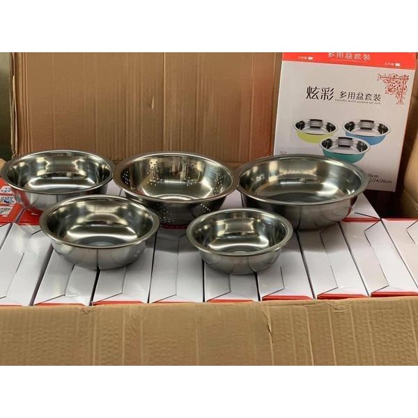 Sét thau rổ inox 5 món bền đẹp
