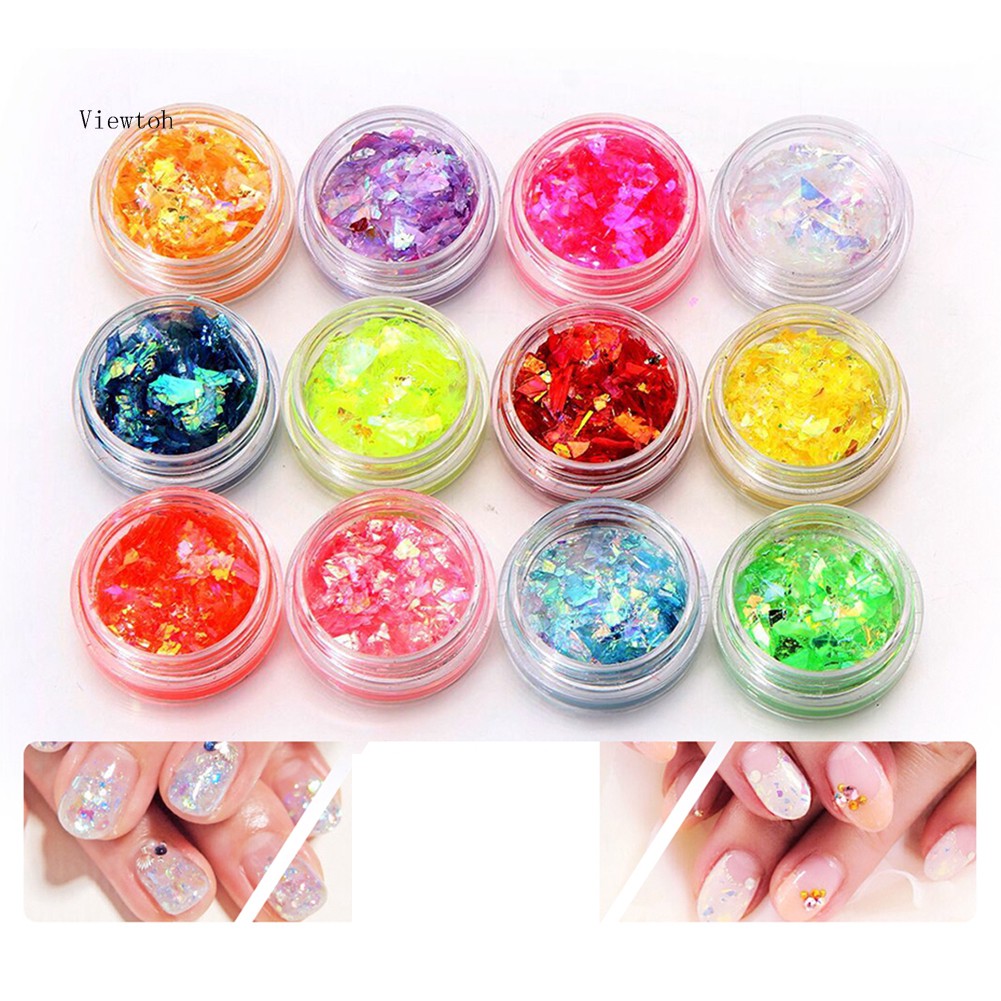 *˚View*✧⁺12 Colors UV Gel Nail Art Glitter Dust Powder Shimmer Acrylic Tip DIY Decor