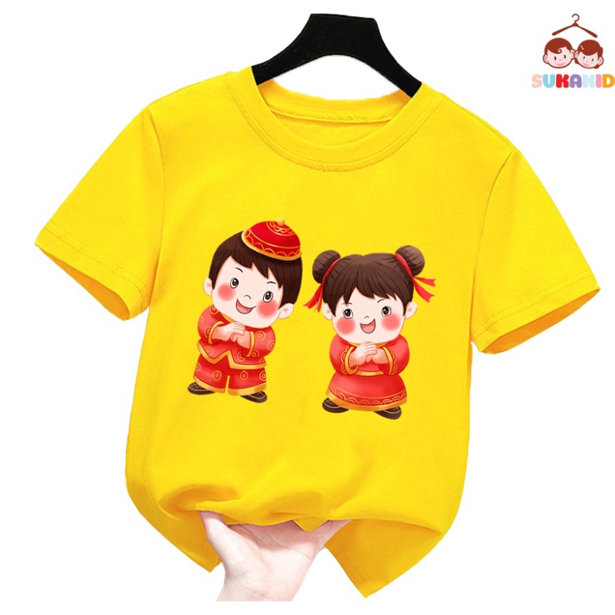 Gía sỉ Áo thun tết cho bé hình 2 bé chúc tết ( Bé trai và gái) áo cho bé từ 6kg-30kg.AT01.