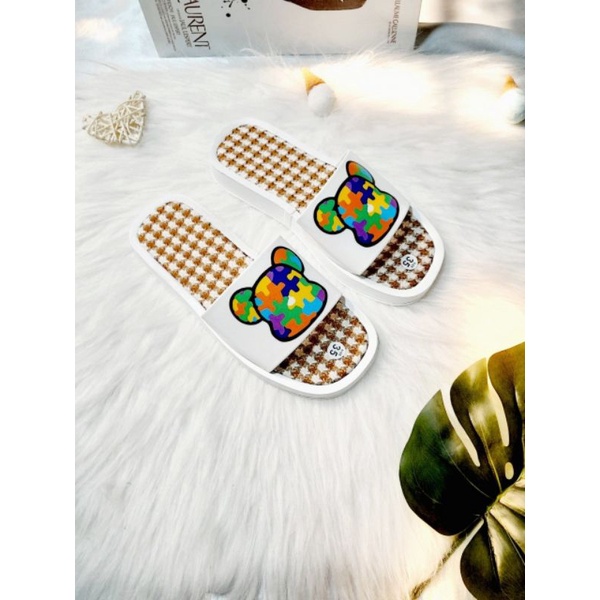 Dép Bánh Mỳ BearBrick Lót Dạ Tweed Đủ Màu Đủ Size bm_BearBrick