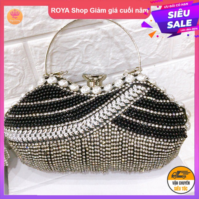 VÍ CẦM TAY ĐÍNH ĐÁ 709-9 đi tiệc SANG TRỌNG, cốp đá FULL HỘP HÌNH THẬT SHOP TỰ CHỤP NHÉ