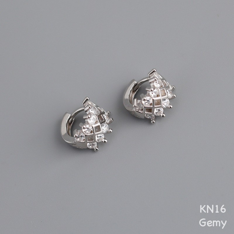 Khuyên tai nam nữ bạc thật 925 mạ vàng đính đá đan chéo cá tính, độc đáo, unisex (1 chiếc) | GEMY SILVER KN16