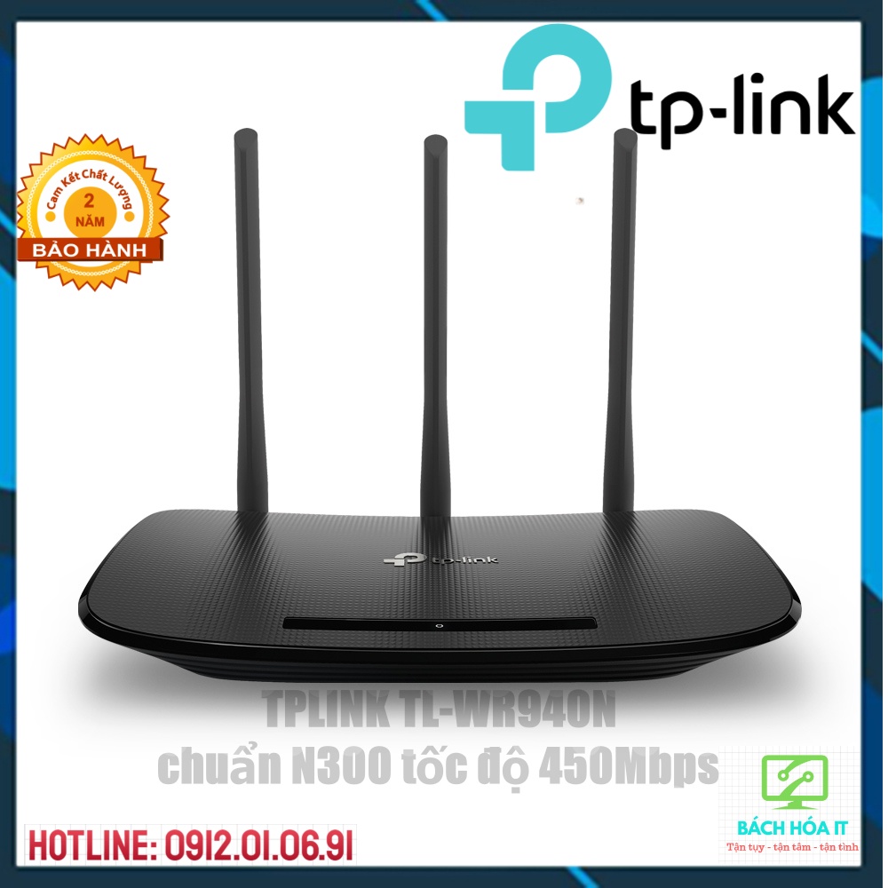 Bộ phát wifi 3 râu Tplink 940N, Router Wi-Fi Chuẩn N Tốc Độ 450Mbps, hàng chính hãng, bảo hành 24 tháng