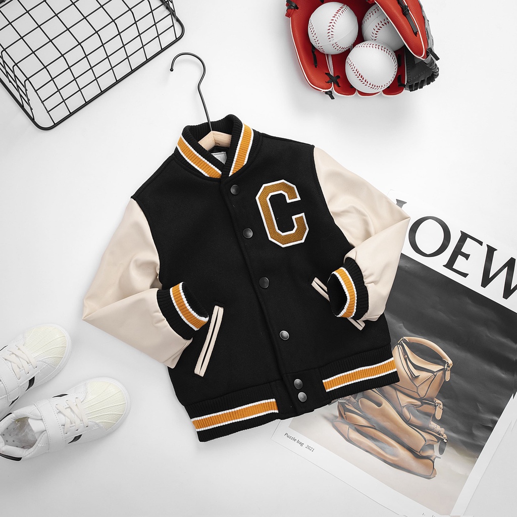 Áo Varsity Bé Trai CUPPYCAKE Chất Liệu Dạ phối tay da cao cấp