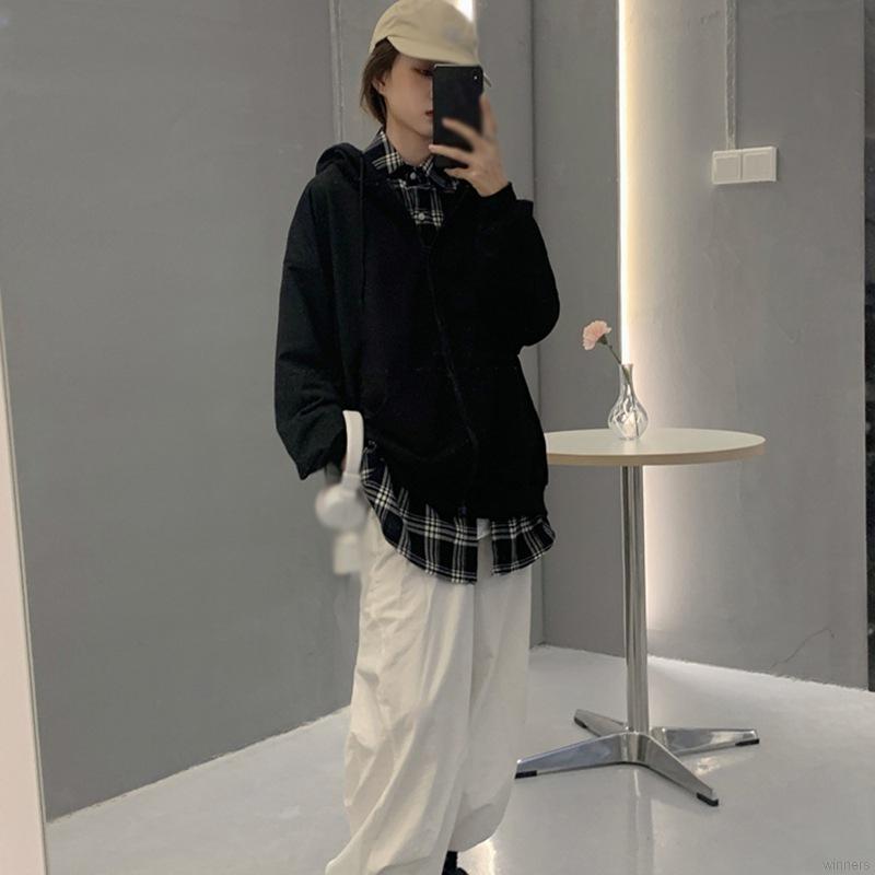 Áo khoác cardigan dáng rộng màu trơn có nón trùm phối khóa kéo thời trang Hàn Quốc cho nữ | BigBuy360 - bigbuy360.vn