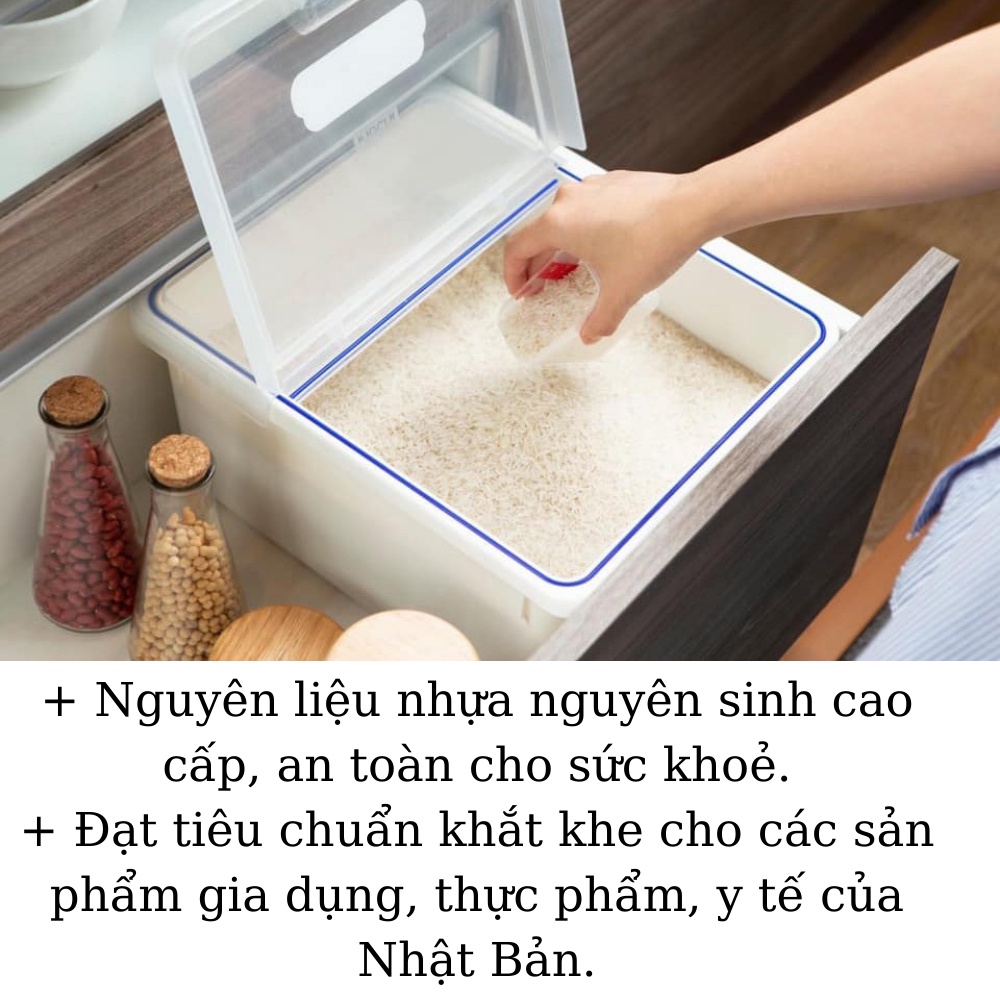 Thùng đựng gạo inochi Sendai 12 KG CAO CẤP Nắp Nhựa Kháng Khuẩn Chống Ẩm cao cấp tiêu chuẩn nhật