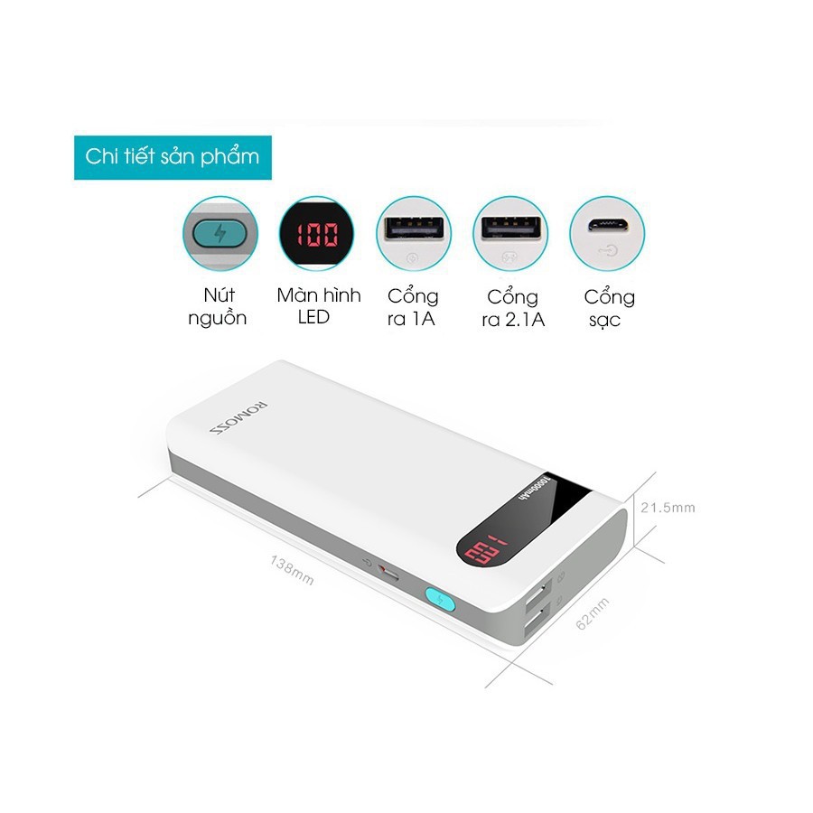 Pin sạc dự phòng Romoss Sense 4P 10.400mAh (Trắng) - Chính hãng Có Led