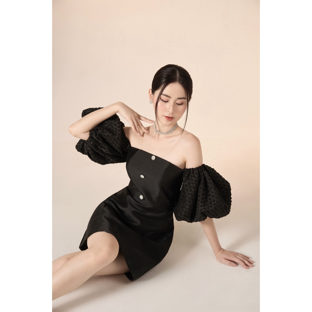 Váy tafta cúp ngực dáng xòe phối tay tơ bồng nữ tính Anna Dress
